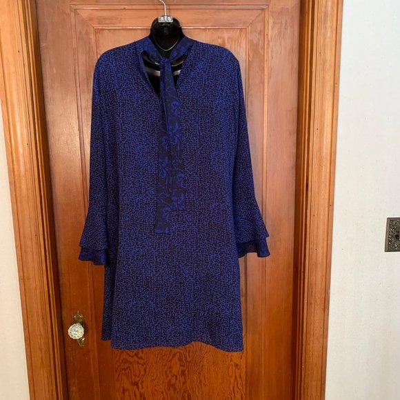 Atina Cristina Dark Purple/Blue and Black Dress W/Ruffle Bell Sleeves Size M - Picture 12 of 15
